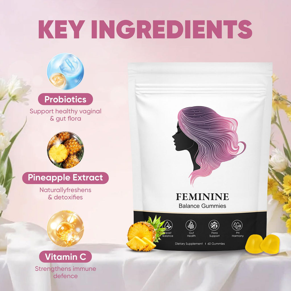 BIWQTY Feminine Balance Gummies for Women, Pineapple Gummies for Women pH, Women’s Health Probiotics - pH Balance, Healthy Odor, Flora, Vaginal & Gut Health, Immune Support (1)