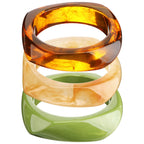 Landical 3 Pcs Colorful Square Acrylic Resin Bangle Bracelet Wide Geometric Irregular Wristbands Women(Amber, Light Khaki, Green)
