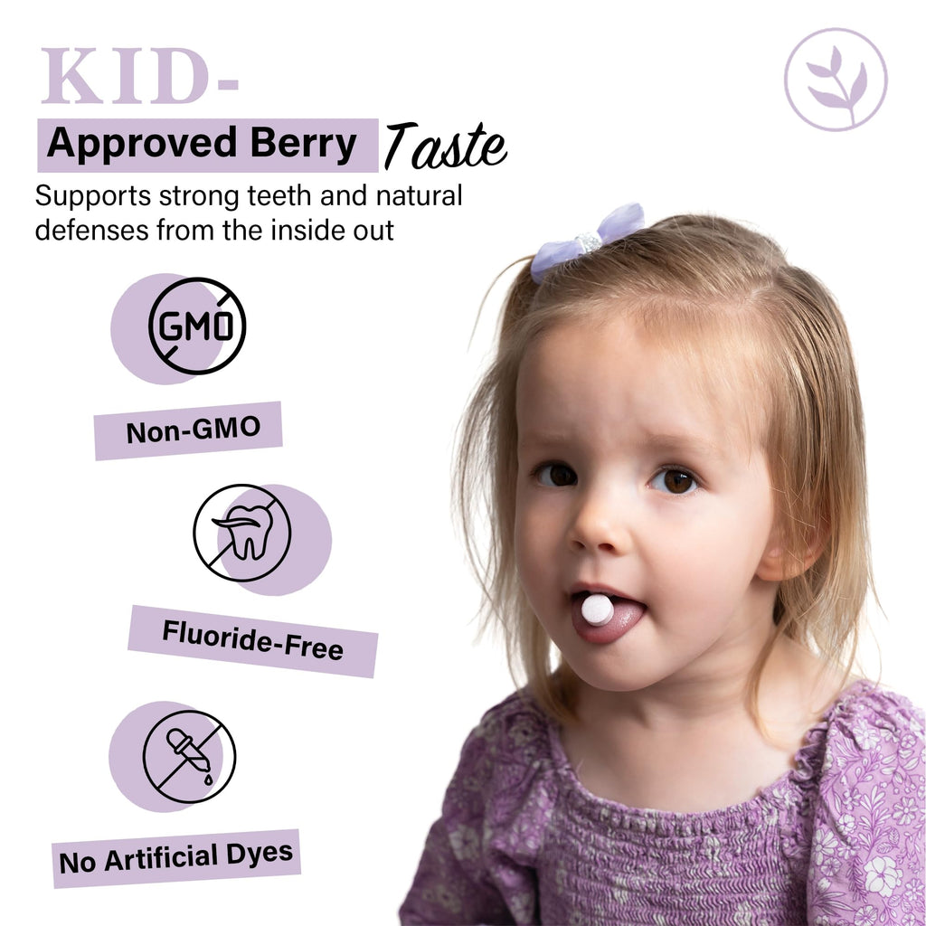 Living Well Kids Calcium & Tooth Support – Chewable Bone Health Vitamins with D3 + K2, Magnesium & Zinc – Strong Teeth & Enamel Defense – Berry Flavor – Fluoride-Free, Non-GMO