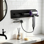 Dovyn Blow Dryer Holder Wall Mount, 3 in 1 Bathroom Hair Tool Organizer with Curling Iron Holder & Flat Iron Holder, Universal Hair Dryer Holder Rack Storage Matte Black