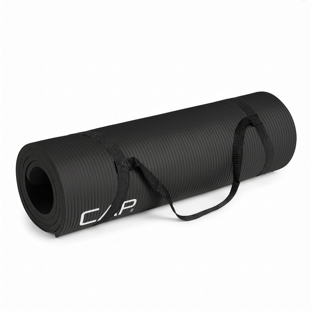 CAP 1/2" Thick Yoga Mat, Exercise & Workout Mat with Strap, Black