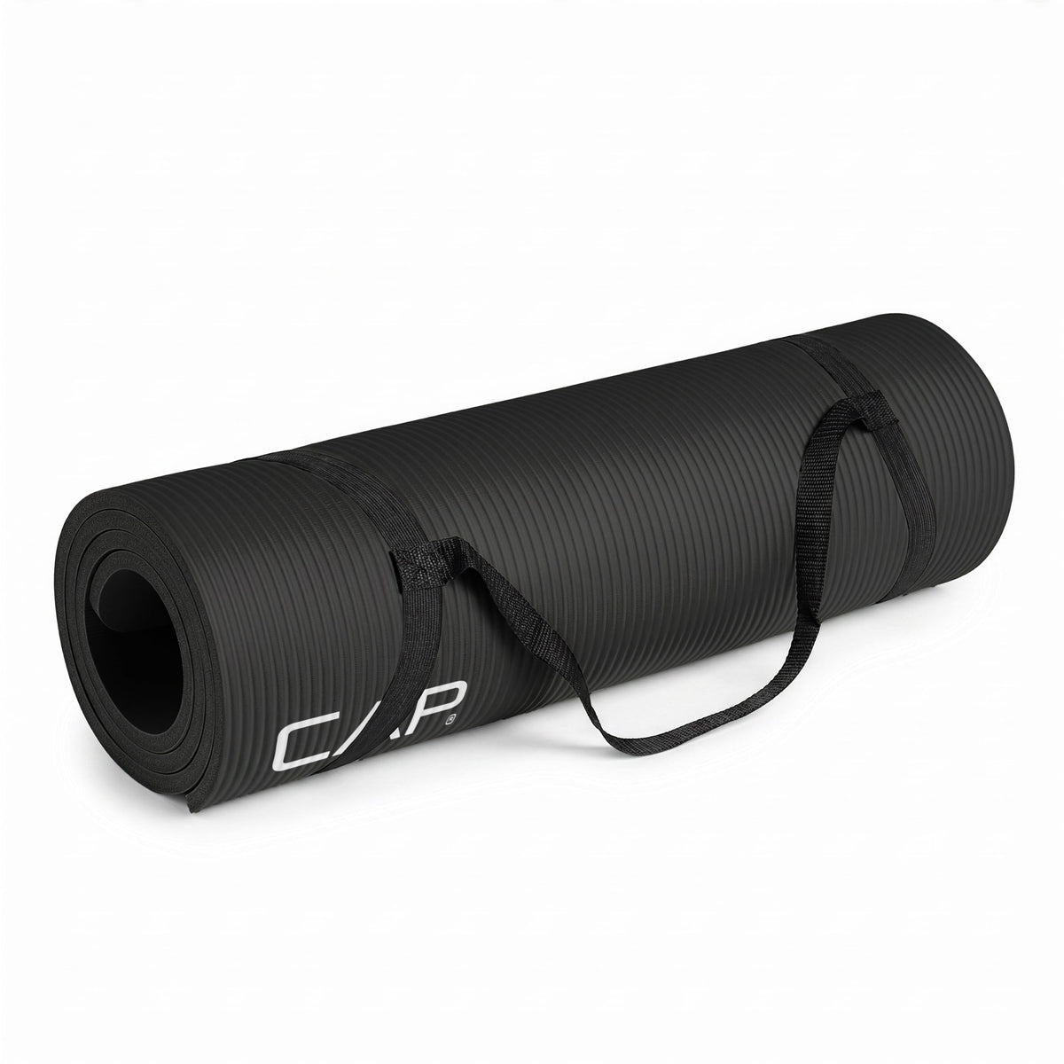 CAP 1/2" Thick Yoga Mat, Exercise & Workout Mat with Strap, Black