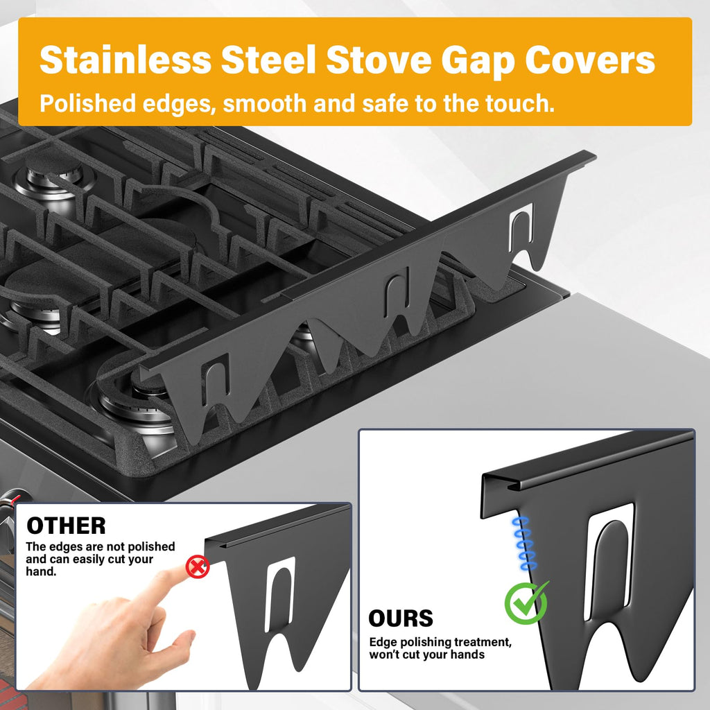 HOSAAM Stove Gap Covers Stainless Steel Black, Stove Gap Filler Extendable Length 13.8" to 27.5", Width 0.79" Oven Gap Filler, Heat Resistant Guard Between Stove Top & Counter (2 Pack)