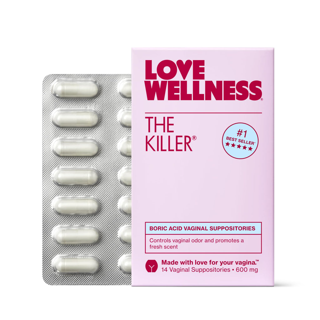 Love Wellness The Killer | Boric Acid Vaginal Suppositories | Balances pH & Supports Odor Control, a Healthy Vaginal Balance and Environment | Fast-Acting & Fragrance-Free | Gentle & Effective | 14 Ct