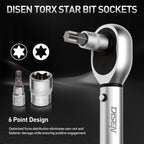 34-Piece 3/8'' Drive Torx Star Bit sockets CR-V E-Socket Set, E4-20, T10-60, Tamper Proof Set TT10-TT55, 5/16"F to 3/8"M adapter with Storage Case,S2 Steel, Ideal for Car,Trucks,Home Improvement
