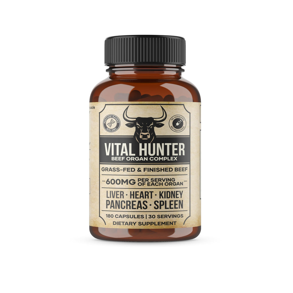 Vital Hunter - 100% Grass Fed & Finished, Beef Organ Supplement (Liver, Heart, Kidney, Pancreas, Spleen), Freeze-Dried Beef, Non-GMO, 180 Capsules