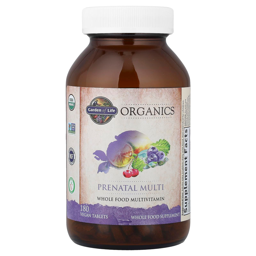 Garden of Life Organics Women’s Prenatal Multivitamin with Vitamin D3, B6, B12, C & Iron, Folate for Energy & Healthy Fetal Development – Organic, Non-GMO, Gluten-Free, Vegan, 60 Day Supply
