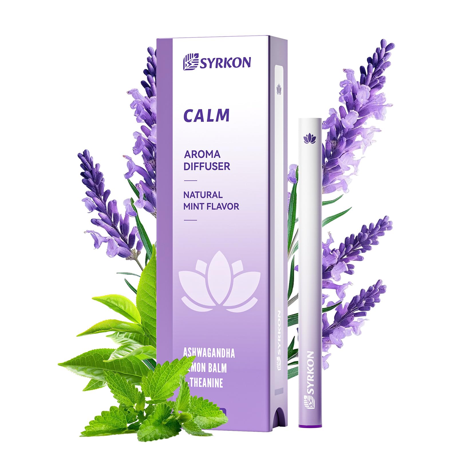 Herbal Diffuser Pen, Supports a Calm Mood | Relaxed Feelings, Mint Flavor, Ashwagandha, Lavender, L-Theanine, Lemon Balm, Vitamin B1 & B6, 600 Uses