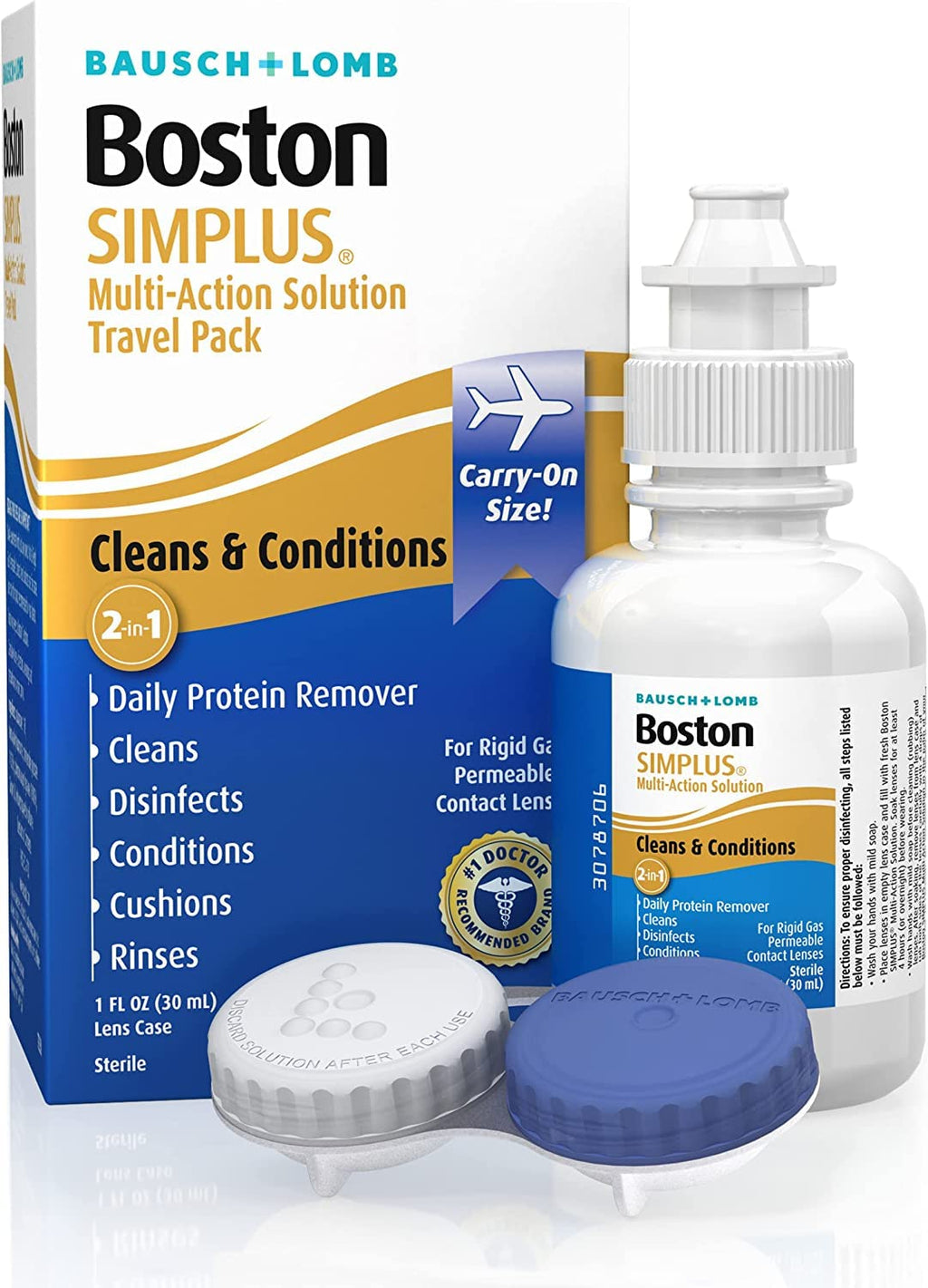 Boston Simplus Contact Lens Solution, for Gas Permeable Contact Lenses, Contact Lens Case Included, 1 Fl Oz (Pack of 2)