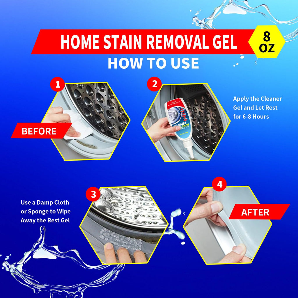 Home Stain Remover Gel – Stubborn Stain Cleaner No Harsh Scrubbing Required, Front Loader Washing Machine Seal Washing Machine Seals, Sinks & Tiles | No-Slip Formula | 8H Penetration | 16.0oz