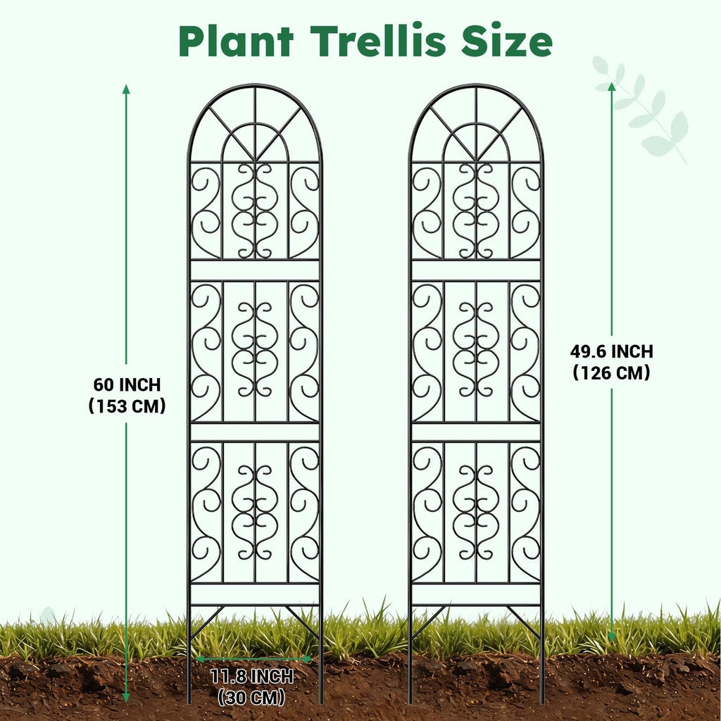 Shomextol 2 Pcs 60" H X 11.8" W Trellis for Climbing Plants Outdoor, Small Metal Garden Trellis for Outside, Sturdy Support Garden Plant Trellis Arch for Rose Cucumber Flower Vine Decor