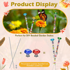 Pelopy Pack of 8 DIY Fairy Garden Beaded Stakes Wands Kit 8 Pcs of 8/32 Inch 12 Inch Threaded Rods and 8 Pcs Hex Nuts and 8 Tops, Stainless Steel Stakes with Toppers (Bright Color, Diamond)