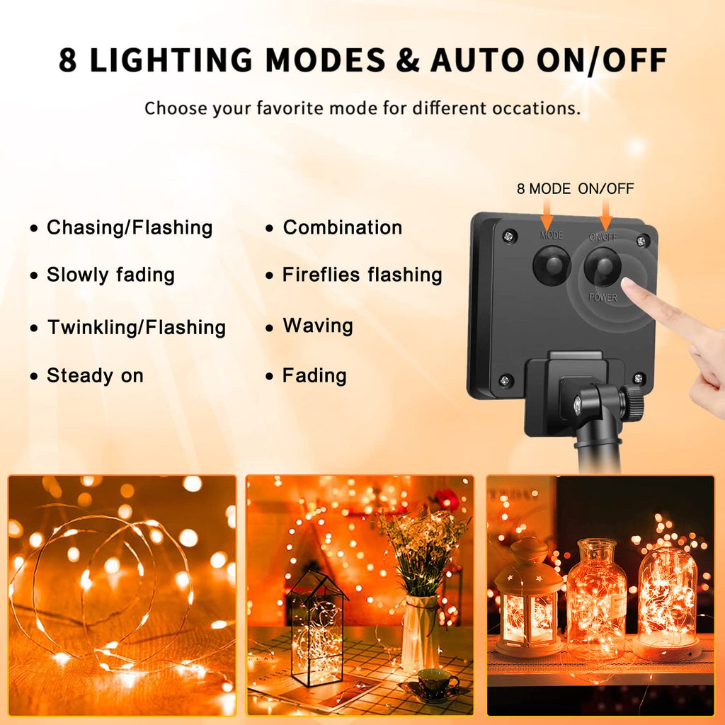 JMEXSUSS 4 Pack Solar Halloween Lights, Total 400 LED 132 FT Orange Solar Lights Outdoor Waterproof, 8 Modes Copper Wire Solar Fairy String Lights for Garden Yard Tree Halloween Decor