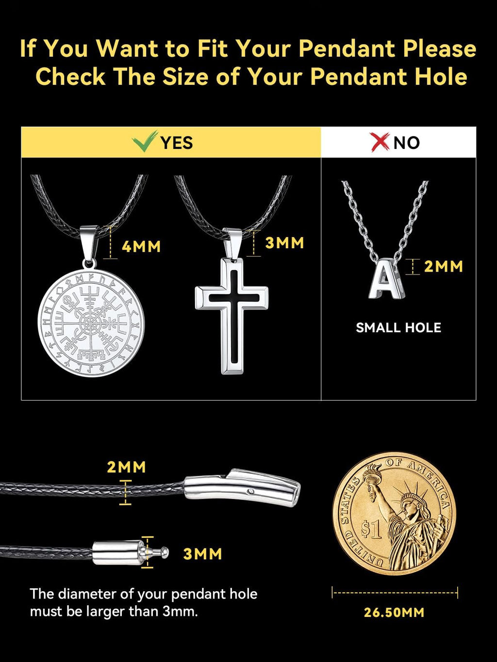 ChainsHouse Braided Leather Necklace Cord for Pendants with Clasp, 18 inch