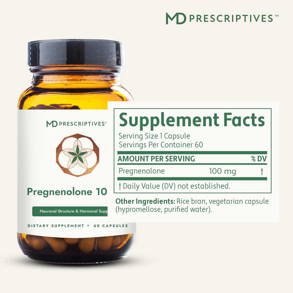 MD Prescriptives Pregnenolone - Vegan Formula for Hormone Health - Hormone Support Supplement & Energy for Adults - 60 Vegetarian Capsules (100mg)