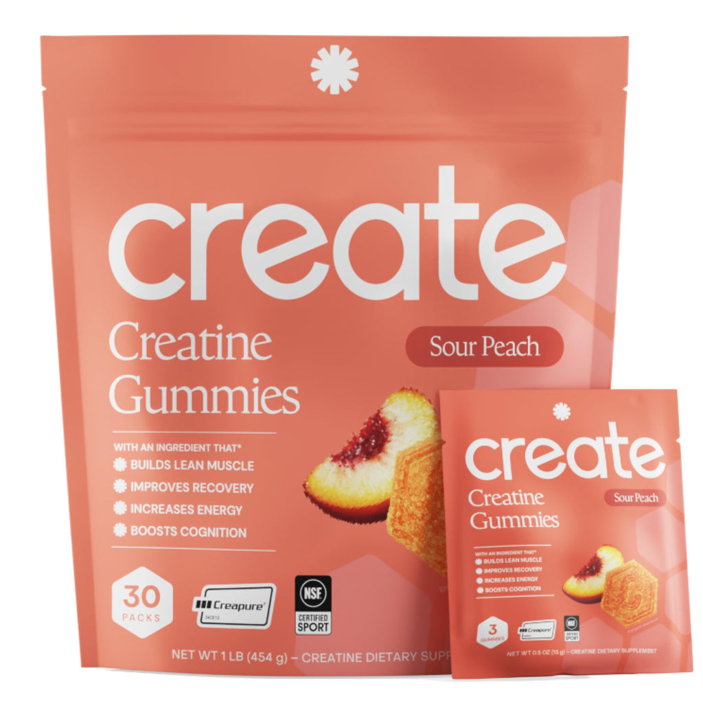 Create Creatine Gummies for Men & Women – NSF Certified, Made with Creapure Creatine Monohydrate, Great Tasting, Anti-Melting Formula, 30ct Standup Pouch, 90 Gummies (Sour Peach)