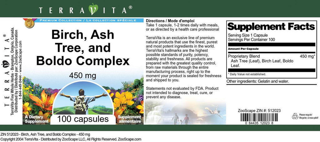 Birch, Ash Tree, and Boldo Complex - 450 mg (100 Capsules, ZIN: 512023)