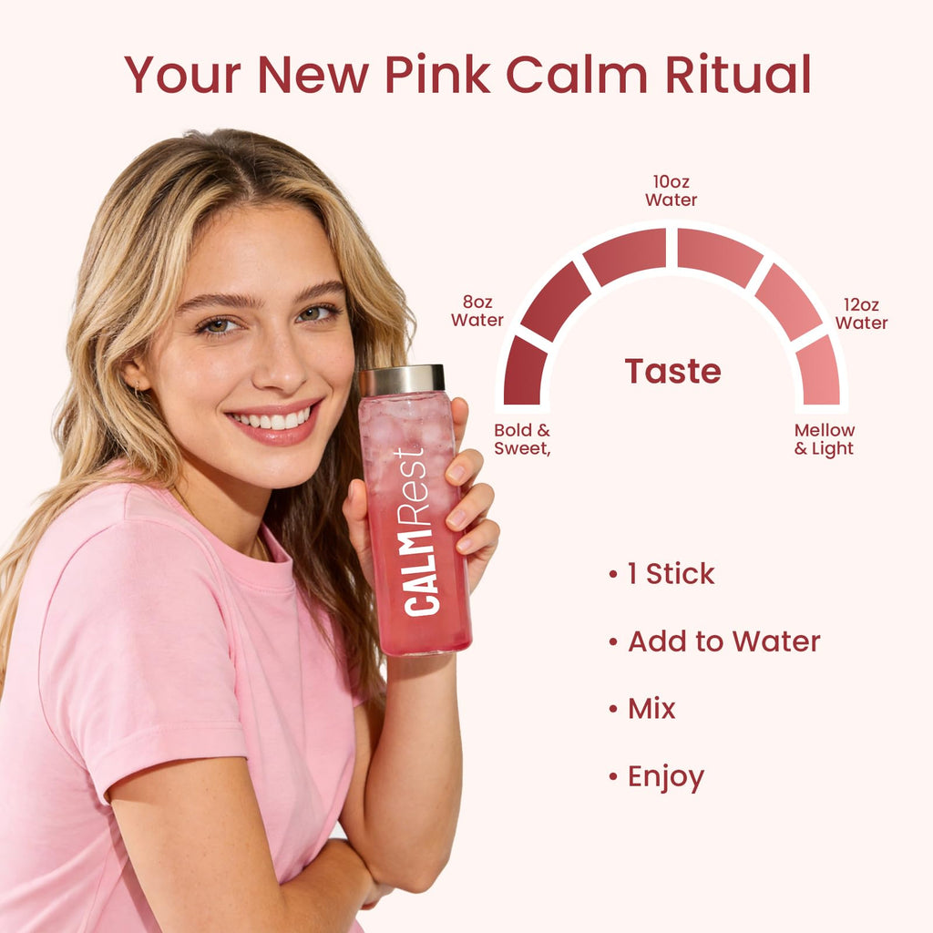CalmRest Calm Magnesium Powder Calming Drink Mix Cortisol Supplement for Women with Ashwagandha, Saffron, L Theanine, Vitamin D3-Stress Relief & Relaxation Support, No Sugar, 30Ct, Raspberry Lemonade