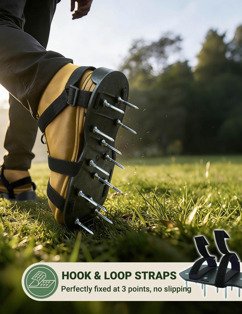 Lawn Aerator Shoes for Grass, Pre-Assembled Heavy Duty Aerator Lawn Tool with Hook and Loop Straps, One Size Fits All Spiked Shoes for Effectively Aerating Yard Garden Lawn Patio Soil, No Installation
