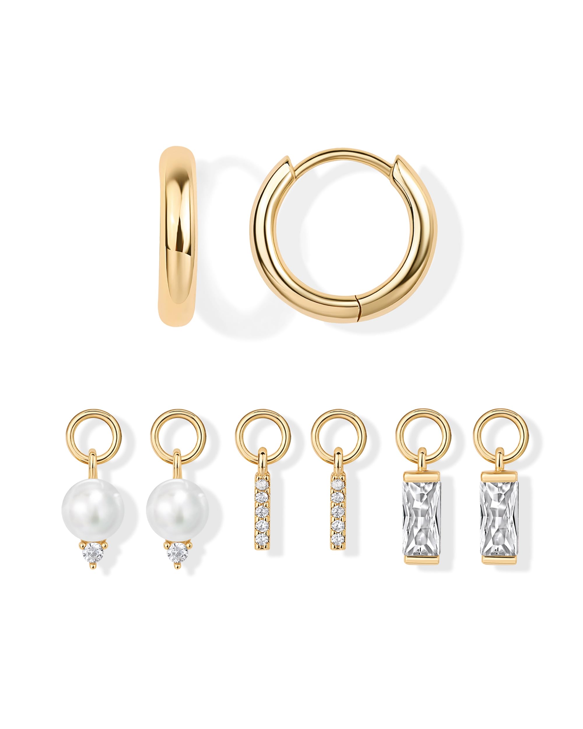 PAVOI Huggie Earring Set, Yellow Gold, Size 13.5 Millimeters, Pearl