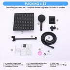 Peicuai Shower Head Combo, 10-Inch High-Pressure Rainfall Shower Head with 11-Inch Adjustable Extension Arm, 5-Setting Matte Black Handheld Shower with Long Hose, Powerful Spray for Low Water Pressure