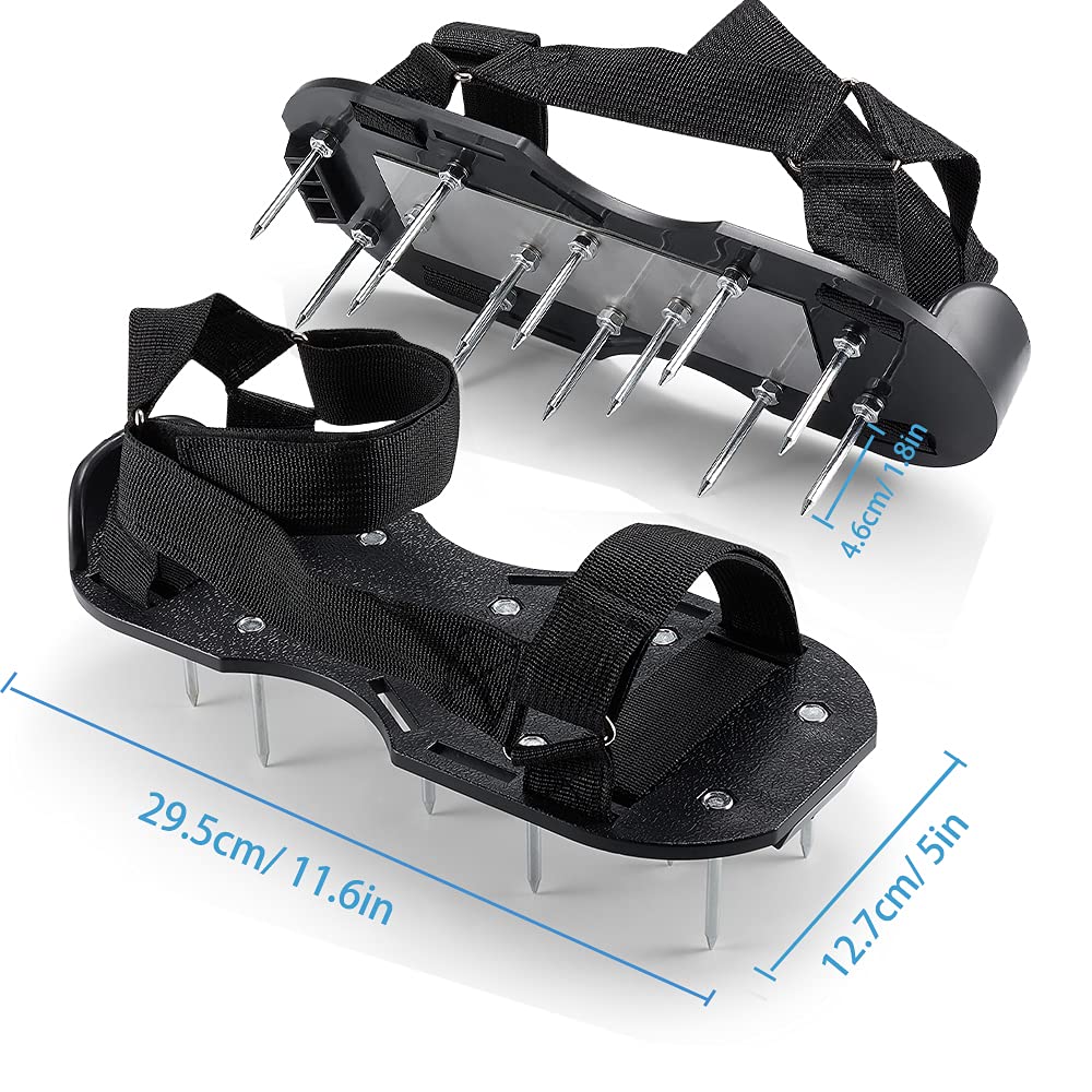 rosgel Lawn Aerator Shoes Pre-Assembled - 26 Heavy Duty Steel Spikes (2.4"), Stainless Steel Base Plate, Adjustable Metal Buckle Straps - Walk Behind Grass Aerator Sandals for Yard Lawn Care