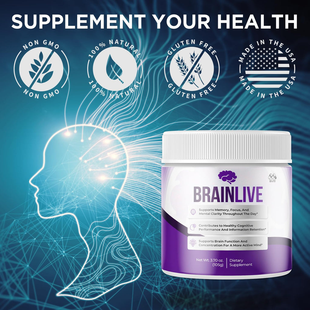 (2 Pack) Brainlive Powder, Official Brain Live Powder Supplement with All Natural Ingredients, Advanced Formula Brain Live Health and Wellness Support with Maximum Strength Multivitamins (60 Servings)