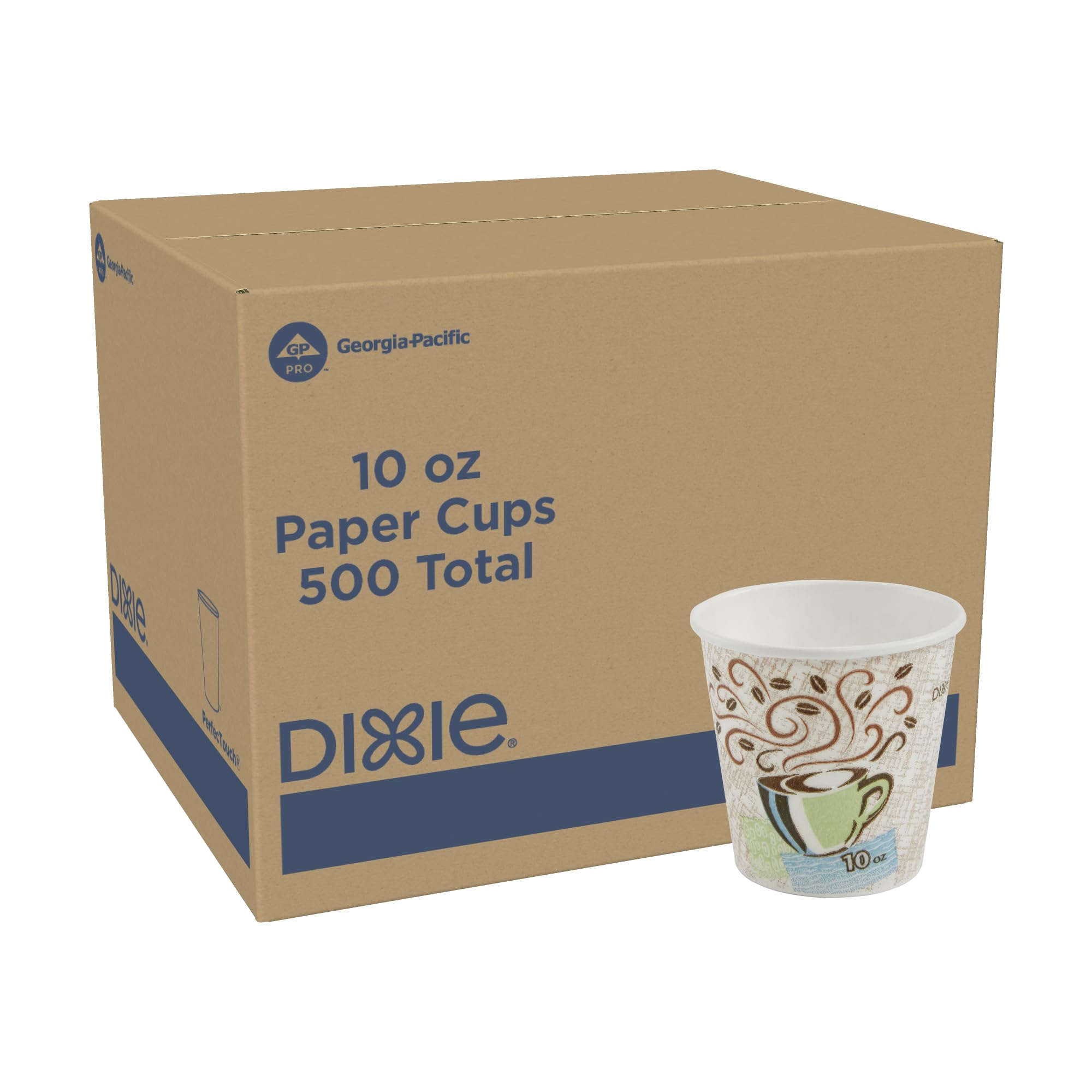 Dixie PerfecTouch 10 oz Paper Coffee Cups by GP PRO, Coffee Haze Design, 500 Count (25 Disposable Cups Sleeve, 20 Sleeves Case), 5310DX