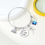 Turandoss Graduation Gifts Bracelets for Her 2026 - Engraved Inspirational Bangle with Graduation Grad Cap Mantra Quote Spread Your Wings and Fly Charm Silver Initial M Bracelets Gifts for Women Her
