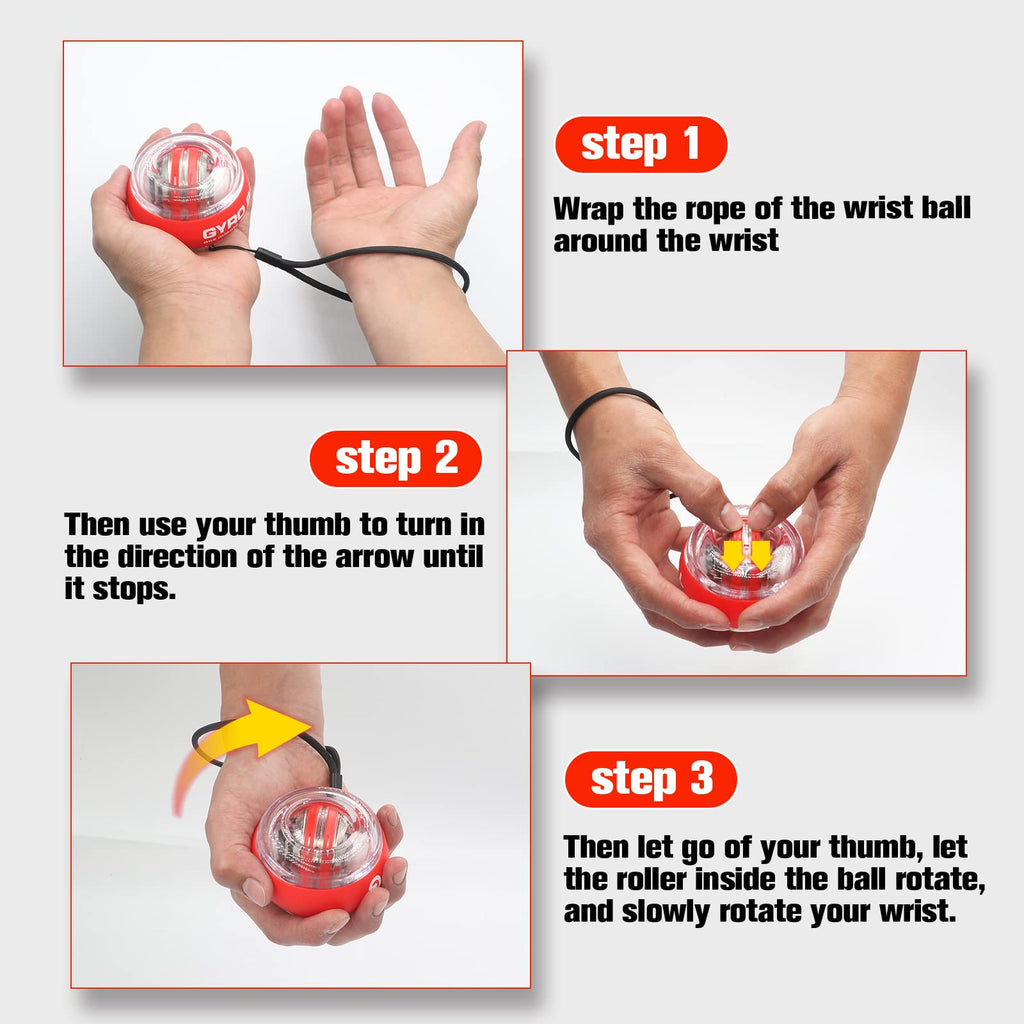 JIN BD Wrist Trainer Ball Auto-Start Wrist Strengthener Gyroscopic Forearm Exerciser Gyro Ball for Strengthen Arms, Fingers, Wrist Bones and Muscles with LED Light, Red