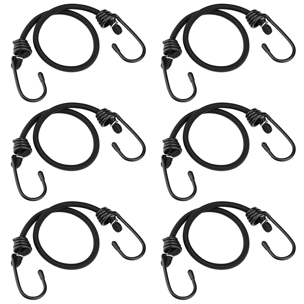 ZHOUBIN 18 inch Bungee Cords with Hooks - Black Bungee Cords 6 Pcs