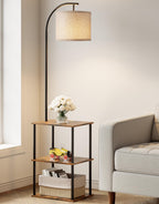 PARTPHONER Floor Lamp with Table, Night Stand with Lamp, Narrow Side Table with 3CCT LED Bulb, Small Coffee Table, Modern End Table with Storage Shelves for Living Room Bedroom Home Décor