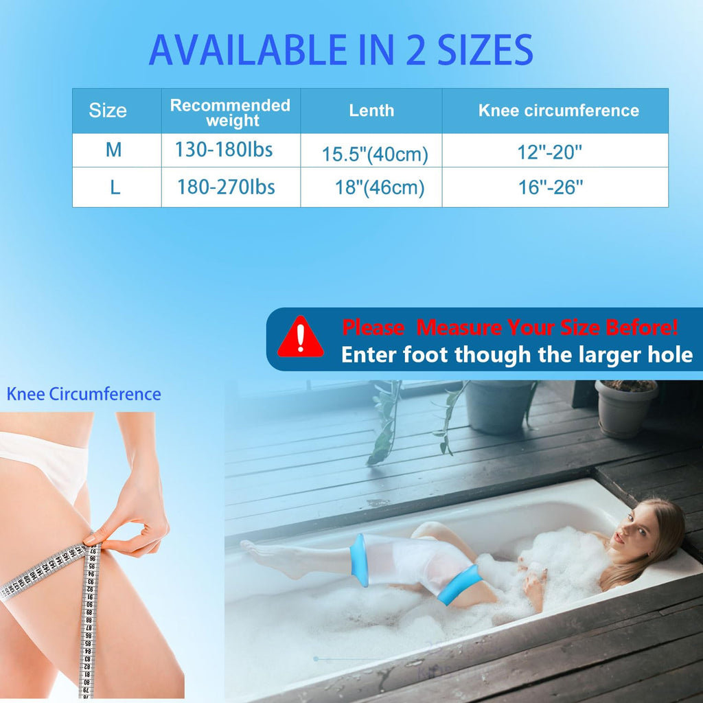 Divvsck Waterproof Knee Cast Cover for Shower, Watertight Cast Bag, Reusable, Shower Protector for Knee Replacement Surgery, Wound, Burns (M)