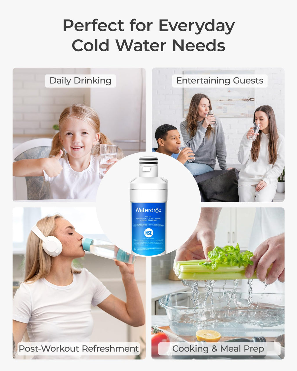 Waterdrop ADQ747935 Refrigerator Water Filter and Air Filter, 3 Combo