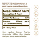 Solgar Yeast-Free Selenium 200 mcg, 250 Tablets - Supports Antioxidant & Immune System Health - Non-GMO, Vegan, Gluten Free, Dairy Free, Kosher - 250 Servings