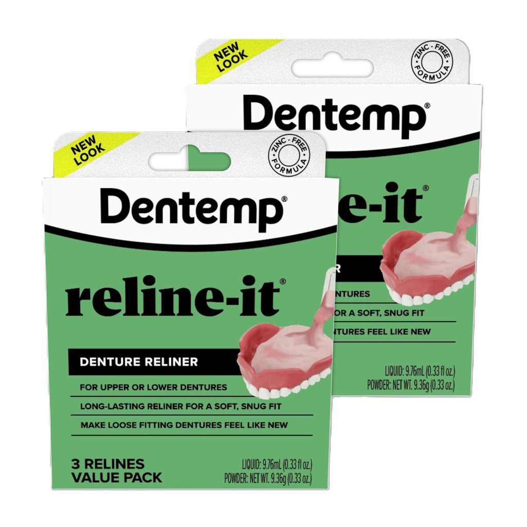 Dentemp Denture Reline Kit Value Pack - Advanced Formula Reline It Denture Reliner - Denture Kit to Refit and Tighten Dentures for Both Upper & Lower Denture (2 Pack (6 Relines))