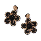 Beaded Drop Earrings Statement Colorful Beaded Flower Earrings Handmade Bohemia Tropical Beadwork Dangle Earrings For Woman (black)