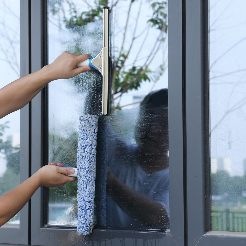 Mitclear Professional Window Cleaning Kit, Include Compact Cleaning Bucket 3 Gallon, Silicone Squeegee, Microfiber Scrubber, Cloth, All-in-one Window Cleaning Supplies, Commercial & Household Use