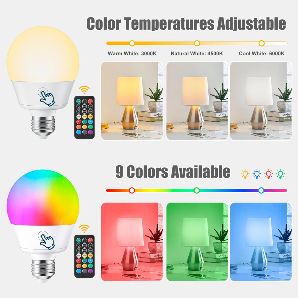 Brightown E26 Rechargeable Light Bulb with Remote and Timer