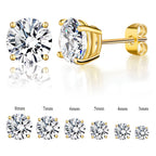 Gemsme 6 Pairs Cubic Zirconia Stud Earrings for Women/Men - Round Cut 4 Prong Settings 18K Gold Plated Hypoallergenic 3-8mm Clear Earrings Set - Gold