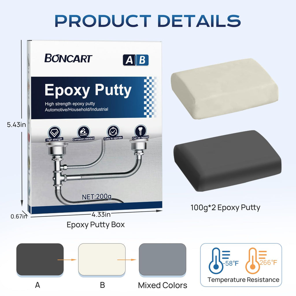 Boncart High Strength AB Epoxy Putty, 200g Steel Reinforced Repair Filler
