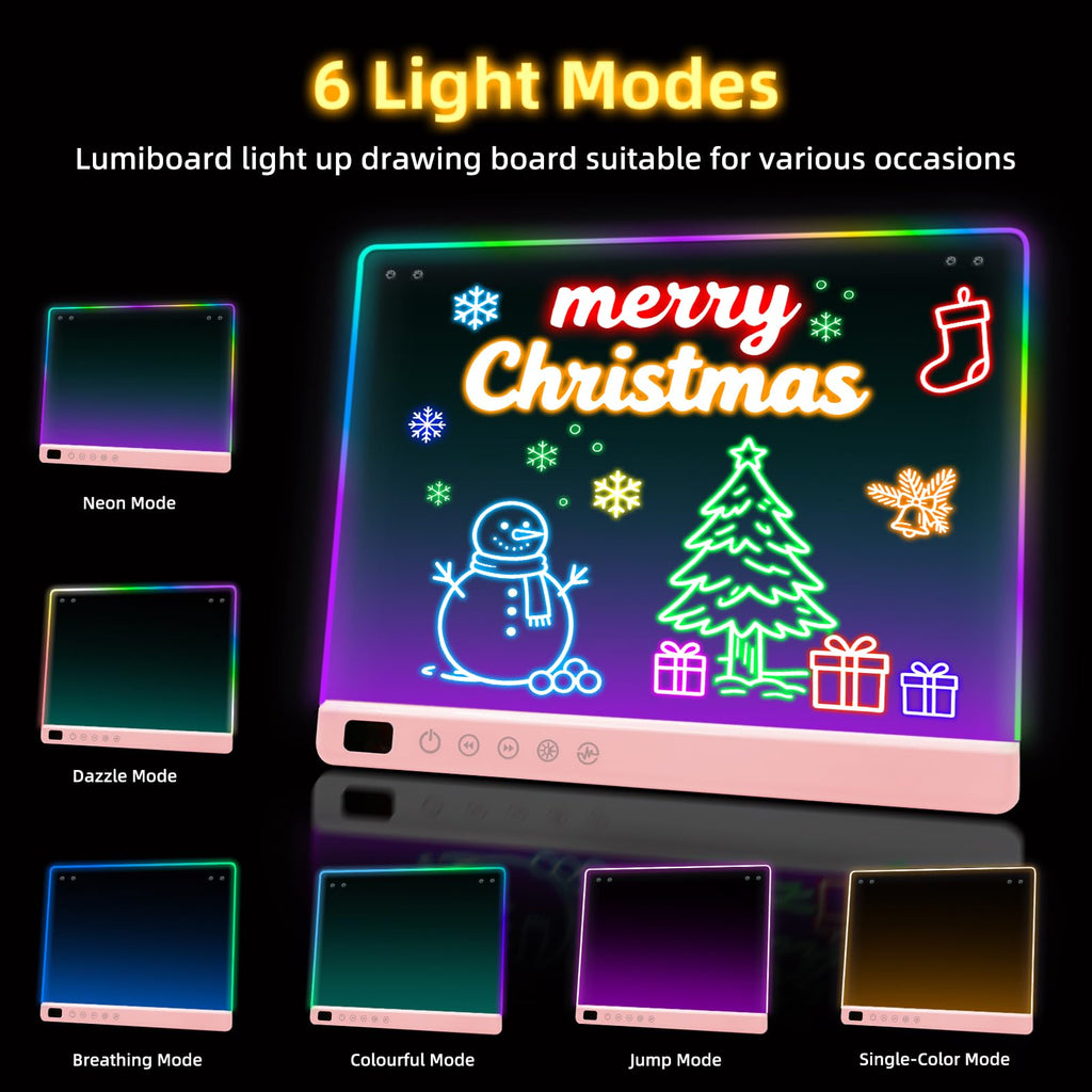 Lumiboard Led Drawing Board with 13 Light Effects, 16" Rechargeable Glow Doodle LED Note Board with Colors, Neon Light Up Drawing Tablet Gifts for Kids for Easter Birthday Christmas Gift Ideas
