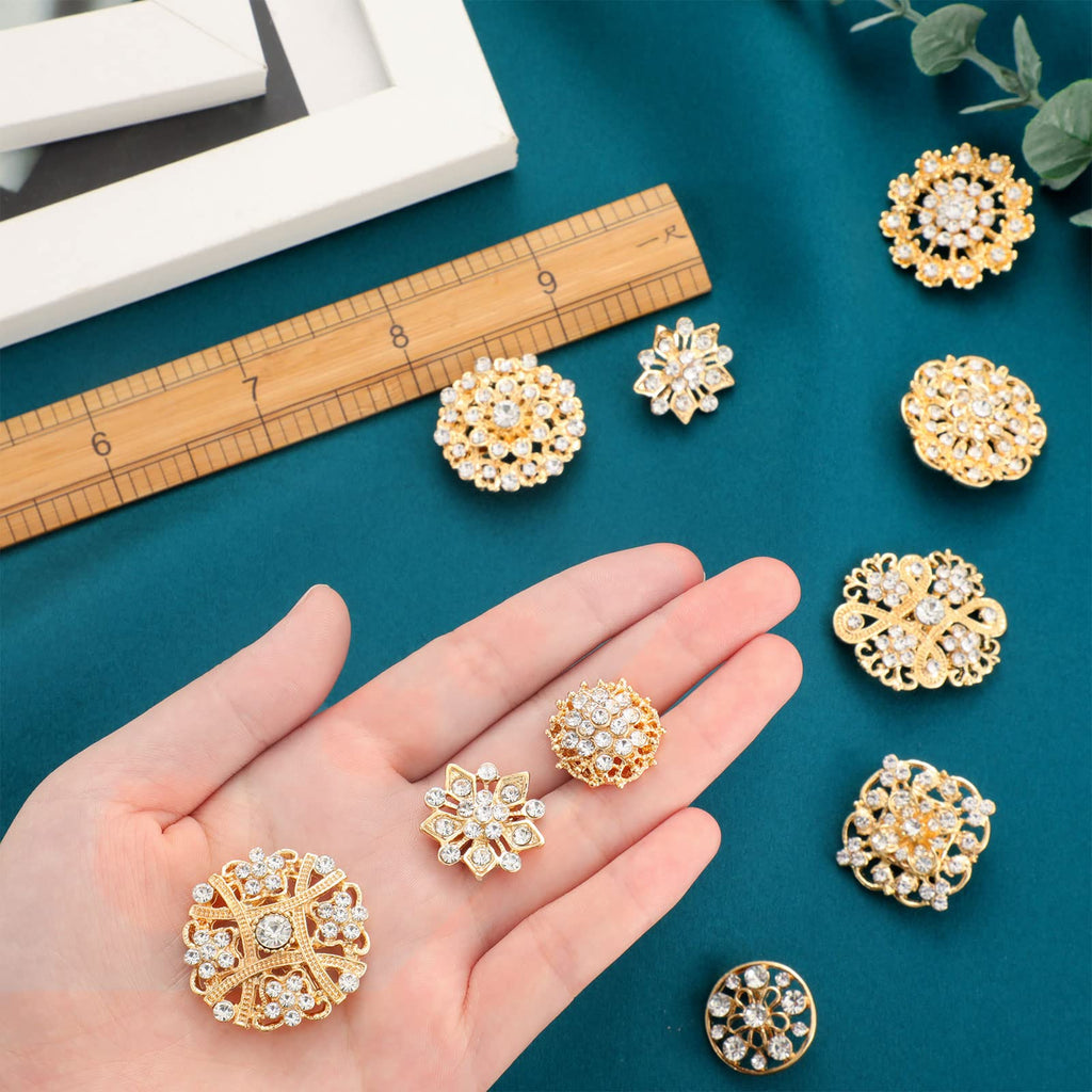36 Pieces Clear Rhinestone Brooches for Crafts Crystal Flower Brooch Pins with Rhinestones silver Bulk Brooches Jewelry for Woman Flower Lapel Badge Pins DIY Wedding Bouquet Broaches Kit (Gold)