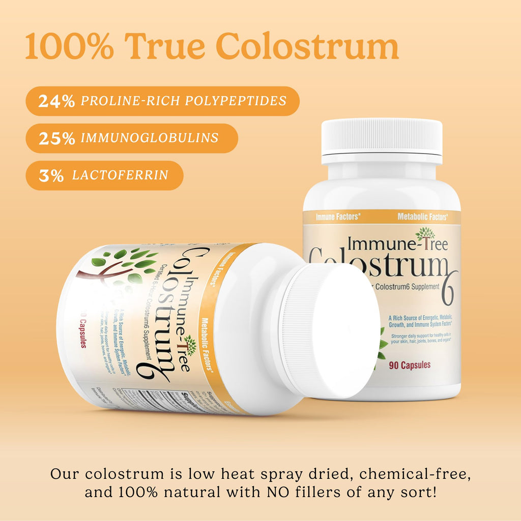 Immune-Tree 100% Pure Bovine Colostrum (Grass-Fed) | High IgG for Immune Support & Gut Health | Anti-Aging | Colostrum Supplement for Adults & Kids | 90 Capsules | 30 Servings