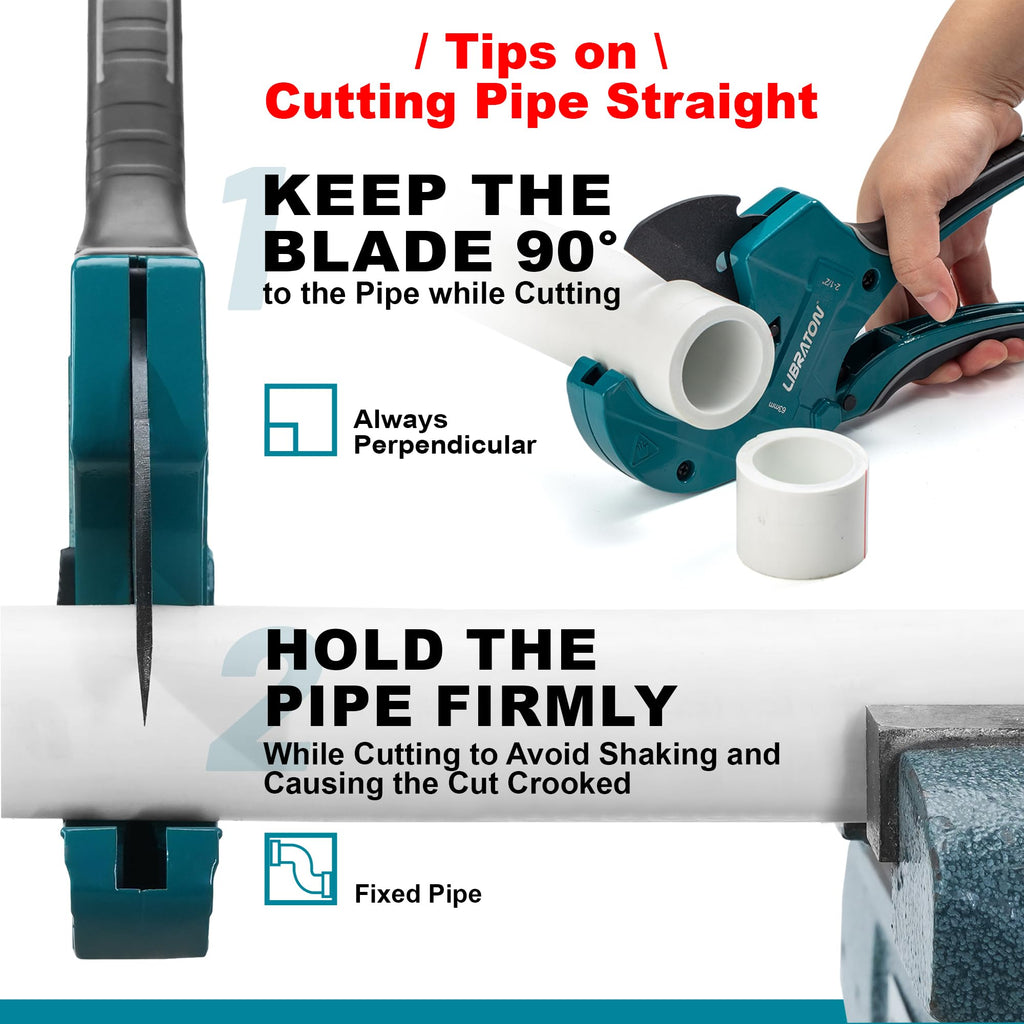 Libraton PVC Pipe Cutter, Up to 2-1/2", Ratchet Pipe Cutter Heavy-Duty, Pex Cutting Tool for Cutting PEX, PVC, PPR Plastic Hoses and Plumbing Pipe
