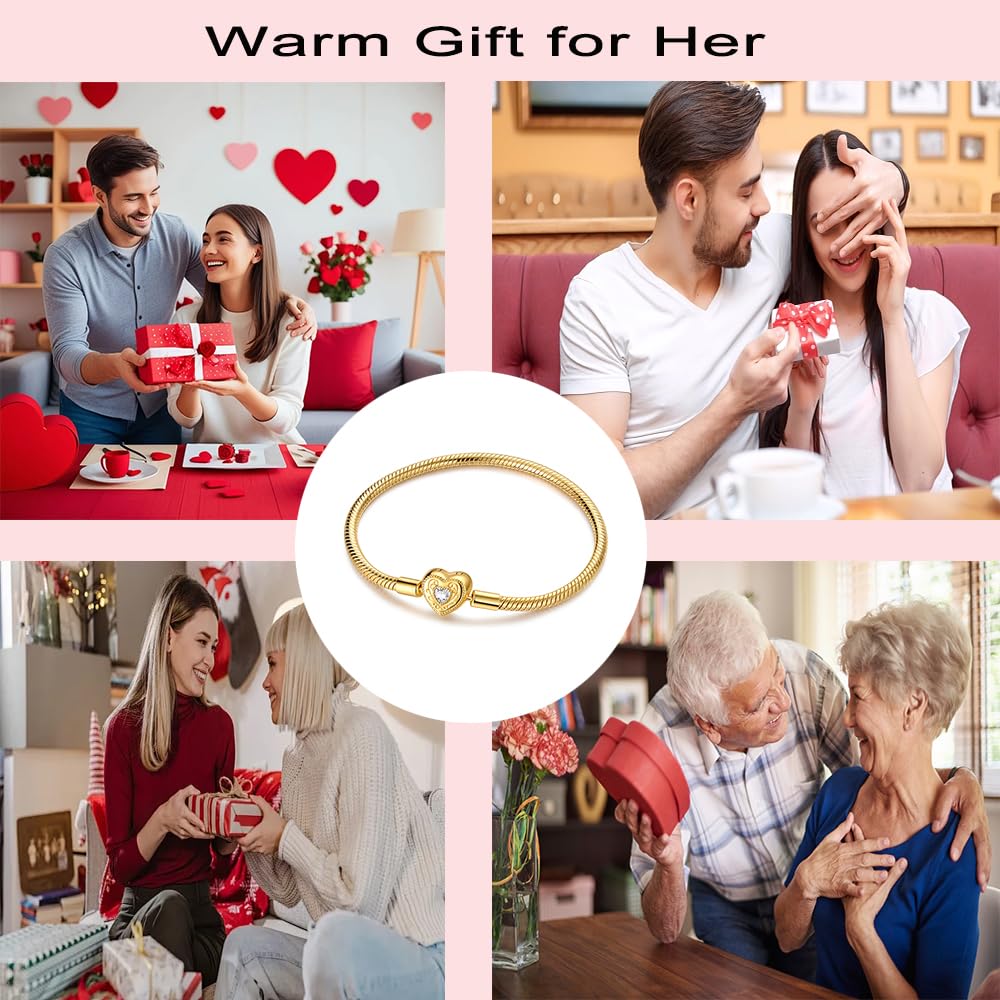 QIKAOLA Gold Bracelets for Pandora Charms Golden Snake Chain Bracelets for Women