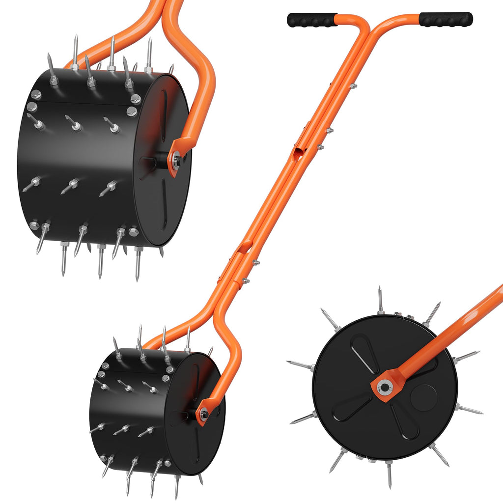Walensee Rolling Lawn Aerator, Heavy Duty Manual Aerator Tool with 30 Spikes, Aerator Lawn Tool with Integrated Dual-Bar Handle, Soil Penetrator Push Lawn Aeration for Yard, Garden and Lawn