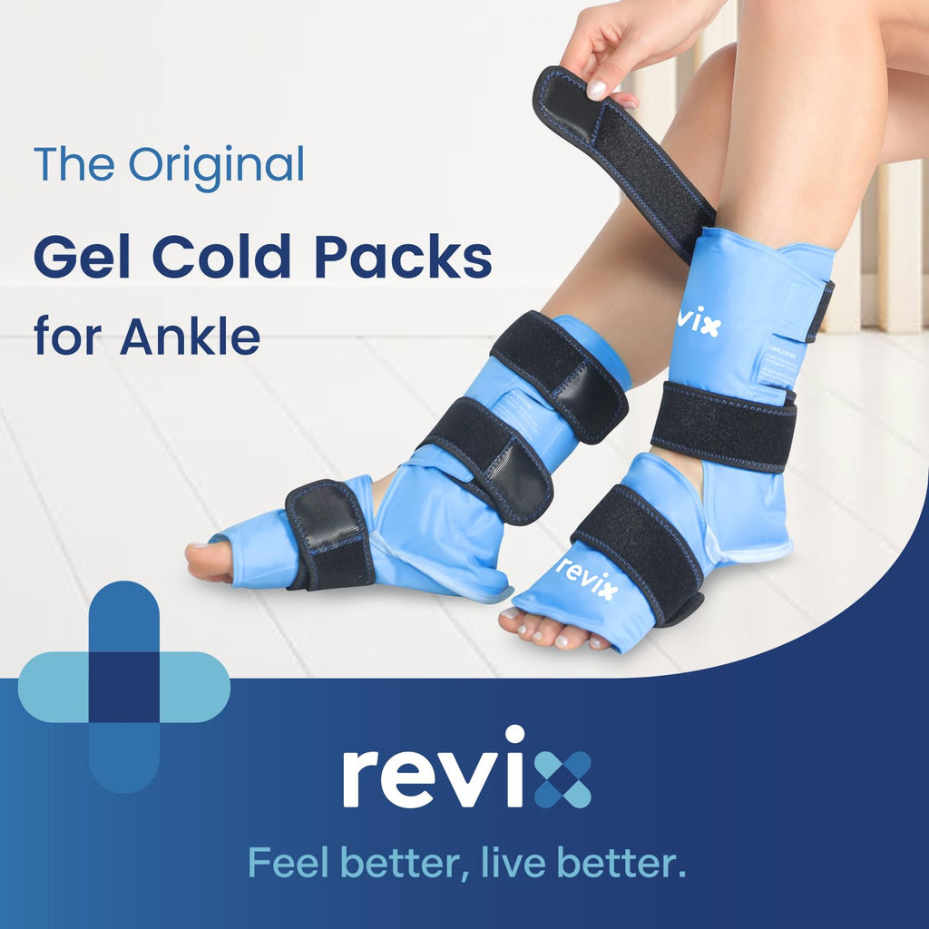 REVIX Foot Ankle Ice Pack Wraps for Discomfort, Reusable Gel Ice Wrap with Cold Compression Therapy, Plantar Fasciitis, Post-Workout Feet Recovery, Soft Plush Lining, 2 Packs