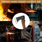 DWFKHT 15.7" Hatchet, Camping Hatchet, Hand-Forged Axe with Sheath for Wood Chopping, Splitting, and Carving, Bushcraft Axe with Beech Handle for Outdoor Survival and Garden Work