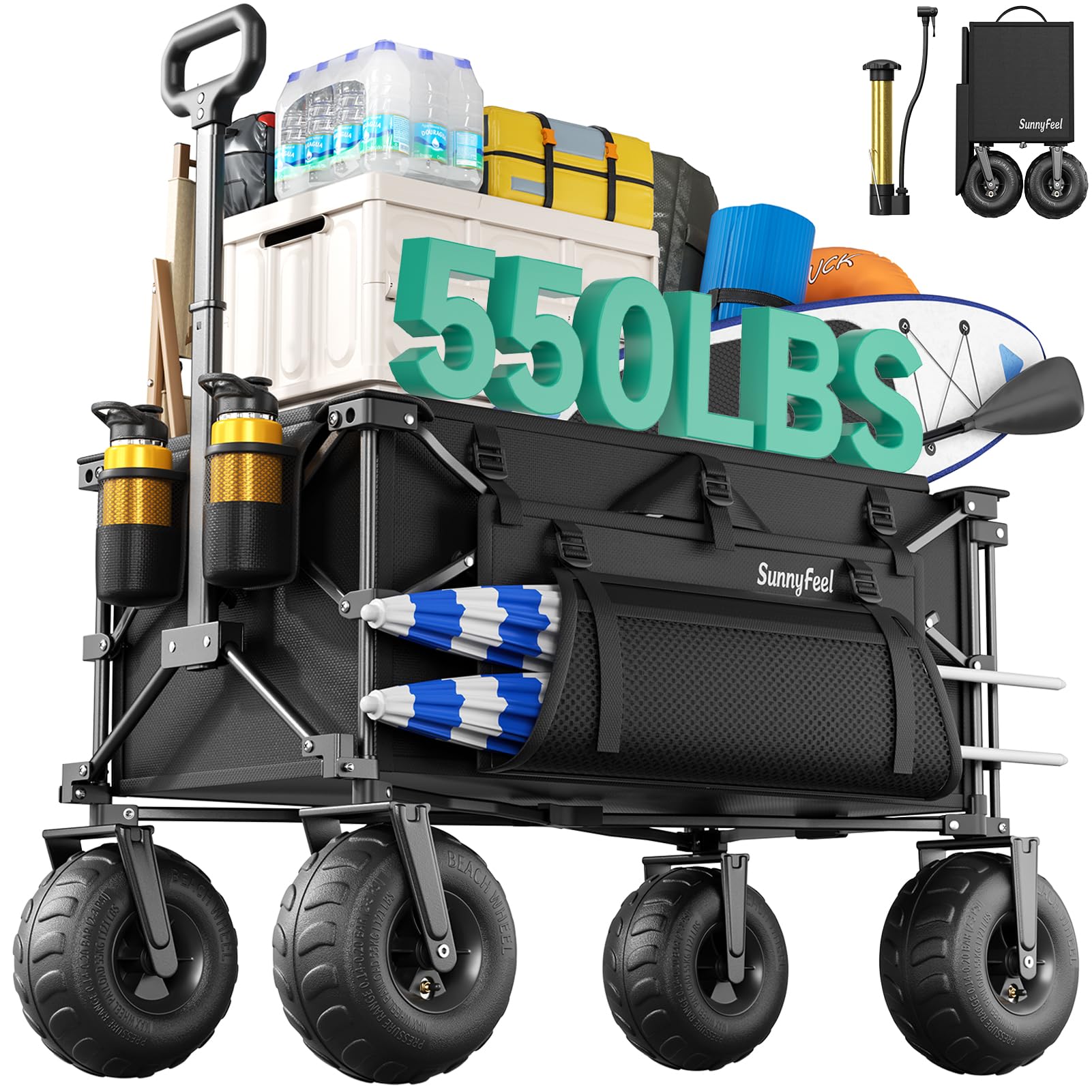 SUNNYFEEL Beach Wagon with Big Wheels for Sand - 300L Large Capacity